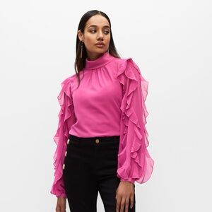 Melanie Lynne Elegant Pink Ruffle Chiffon Blouse